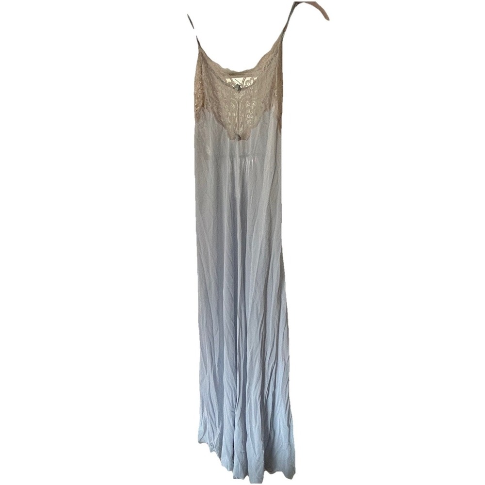 Women's Vtg USA Baby Blue Lingerie Maxi Lace M Sleeveless Romantic  Fairycore